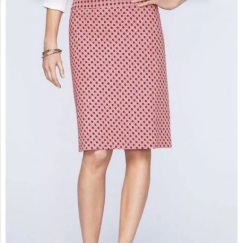 Talbots Red & White Criss Cross Lattice Type Print Cotton Pencil Skirt 10